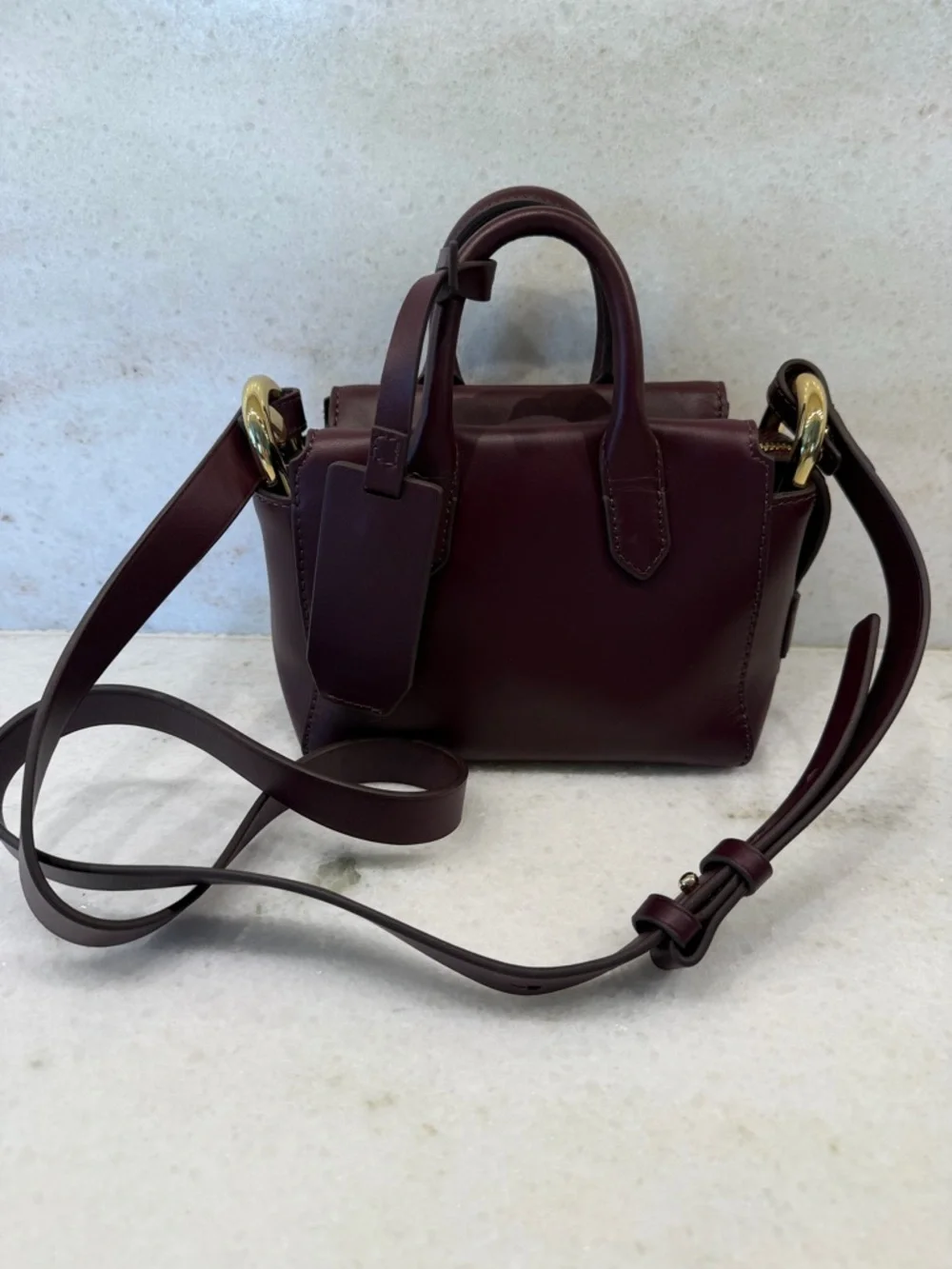 J. Crew Burgundy Leather Top-Handle Satchel with Detachable Strap